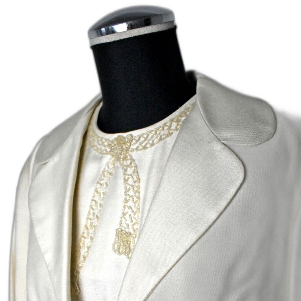 Vintage Marcy Allen 2 Piece Ivory Beaded Neckline Dress & Jacket-Women's Size D